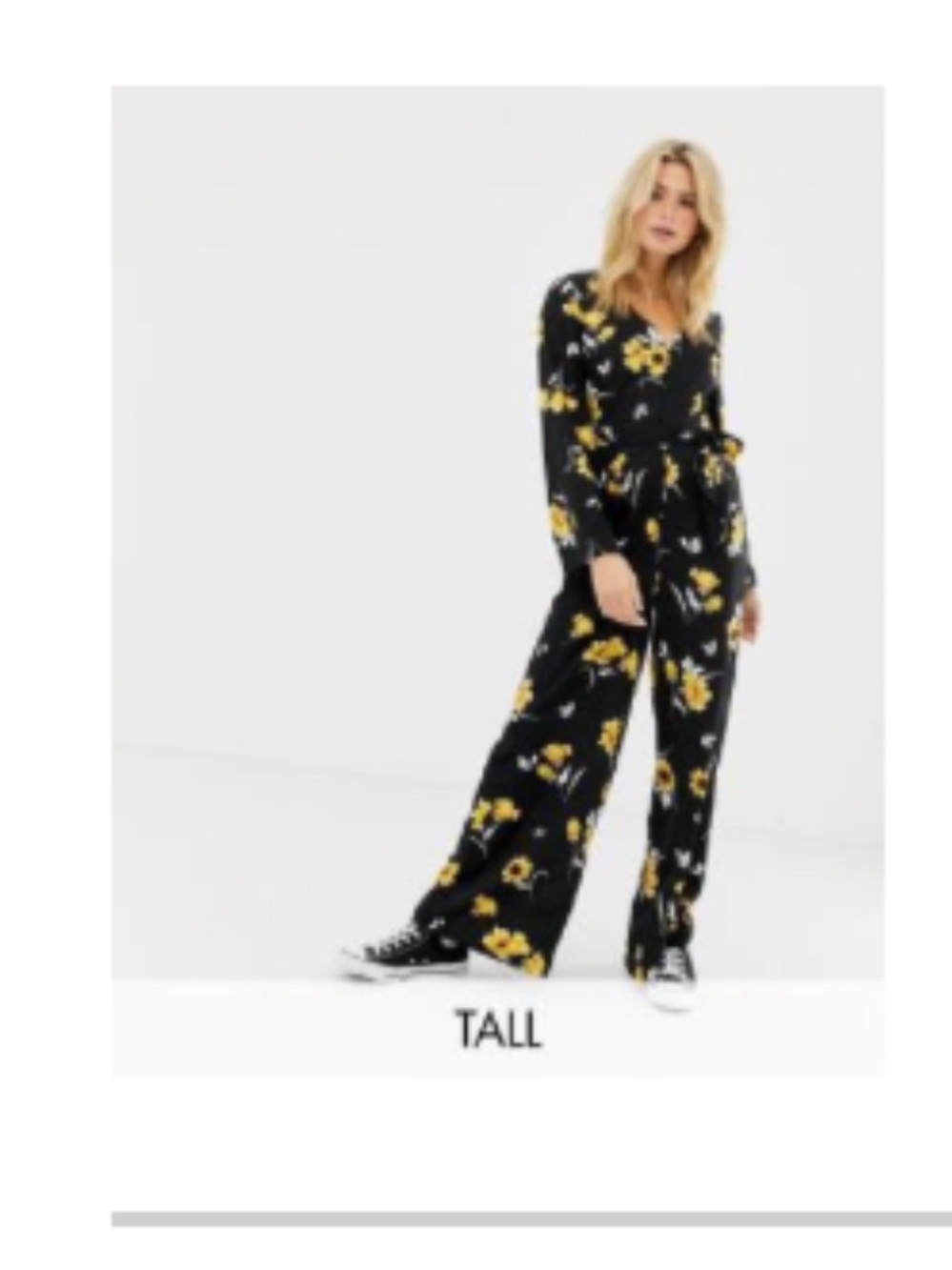 Black Floral Wrap-Style Maxi Jumpsuit with Yellow Bloom